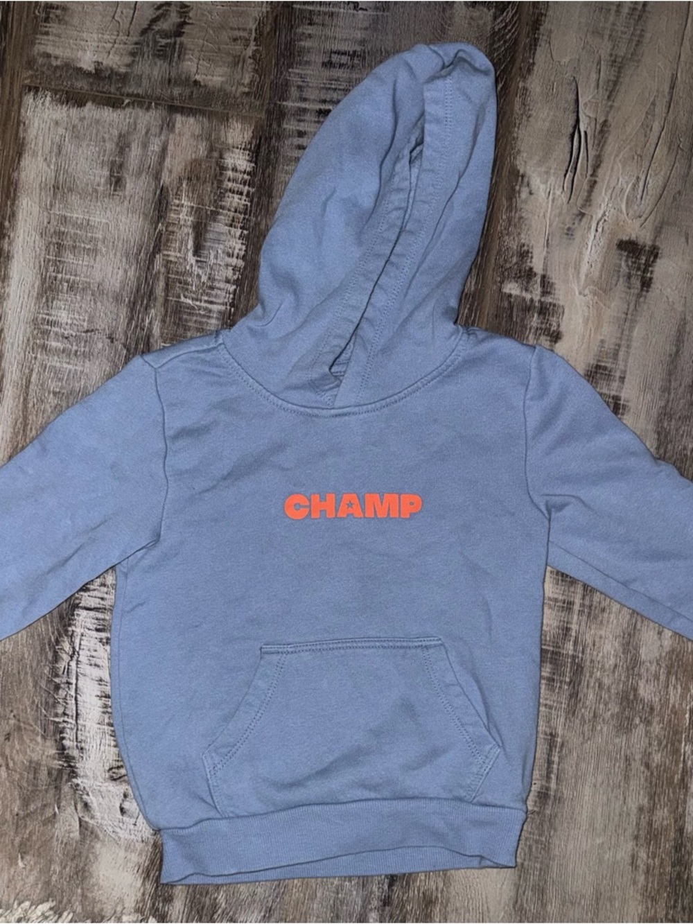 Old Navy Light Blue Kids Hoodie with Orange 'CHAMP' Logo